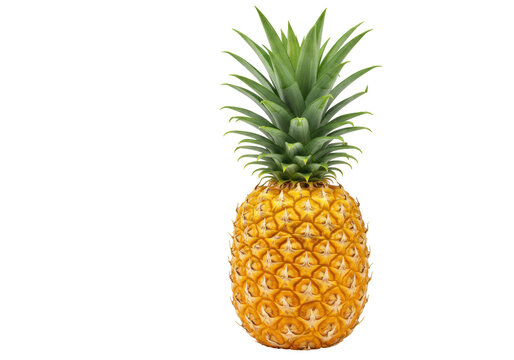 Ripe pineapple PNG isolated on transparent background, tropical fruit with green leaves for healthy eating and summer designs