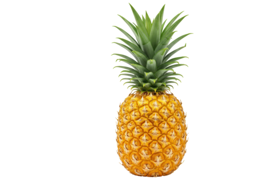 Ripe pineapple PNG isolated on transparent background, tropical fruit with green leaves for healthy eating and summer designs