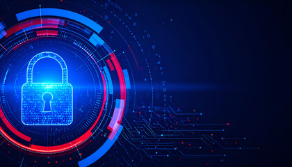 Digital padlock icon on futuristic interface background symbolizing cybersecurity, data protection, and online privacy.
