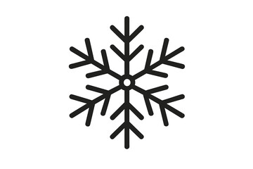 Simple black snowflake icon vector with geometric symmetrical design, winter season symbol, cold weather emblem, minimalist ornamental snow crystal shape illustration for decoration