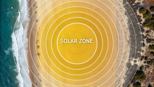 Abstract solar zone design featuring concentric yellow circles