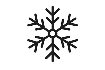 Simple black snowflake icon vector illustration, winter season symbol, decorative geometric snow crystal design, isolated transparent background, winter holiday theme