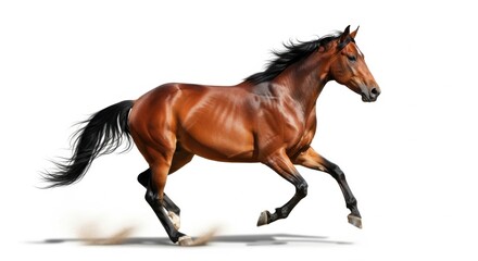 Obraz premium Brown Running Horse Galloping in Motion on White Background