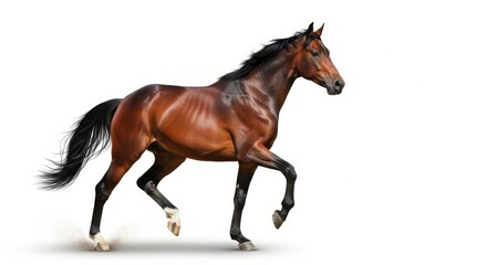 Obraz premium Brown Running Horse with Black Mane and Tail on White Background