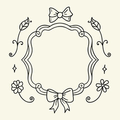 Cute decorative frame with pastel bows, swirls, and ornaments, hand-drawn doodle style, perfect for invitations, greeting cards, and baby shower designs