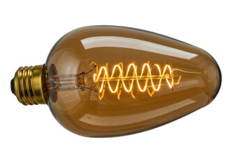 Vintage Edison bulb isolated on transparent background, antique style lightbulb with glowing filament for retro decor and design