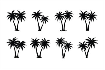 Palm tree, silhouettes, isolated vector, white background, vector art illustration