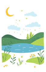 Obraz premium Peaceful Springtime Landscape Illustration