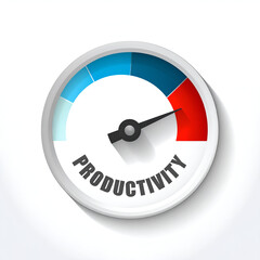 Speedometer-style productivity meter indicating high performance and business success.