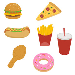 fast food  elements, set of junk food cartoon elements