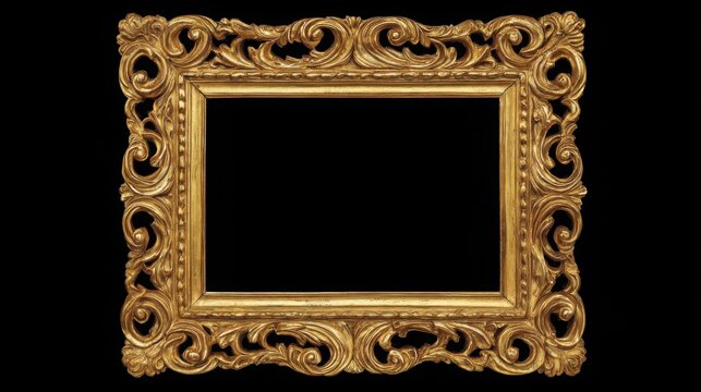 baroque. Ornate golden frame on dark velvet, showcasing intricate baroque details and luxurious texture. event programs, museum guides, designed for cultural heritage projects and event programs.