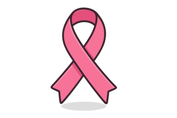 Pink awareness ribbon for breast cancer support, symbol of hope and health, vector cartoon illustration with shadow on white background, transparent isolated design