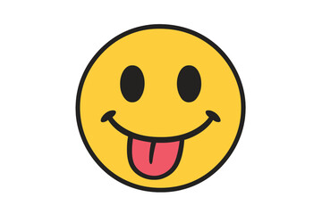 Fototapeta premium Happy smiley face sticking out tongue. Silly, playful yellow emoticon. Vector emoji icon illustration. Cheerful, funny character expression concept for graphic design.