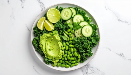 Fresh Green Vegan Buddha Bowl with Avocado, Kale, and Edamame