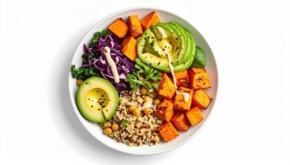 Healthy Vegan Buddha Bowl with Roasted Sweet Potatoes and Avocado