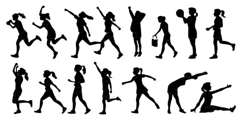 Black Vector Silhouettes of Girls in Various Poses