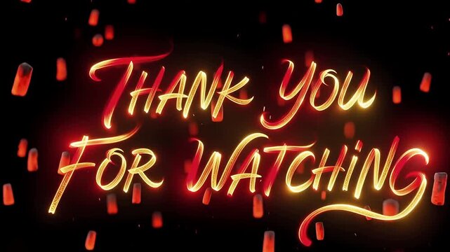 Dynamic Fiery Glowing Thank You For Watching Text Reveal with Floating Lanterns.