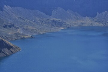 秋日长白山天池：湛蓝湖水与晴空【Autumn Splendor of Heaven Lake: Blue Waters Under Clear Skies】