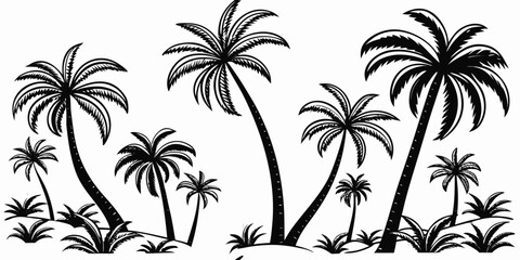 Obraz premium Black palm trees silhouettes on a white background