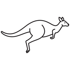 Simple black and white kangaroo outline illustration for a coloring page, perfect for kids and animal lovers