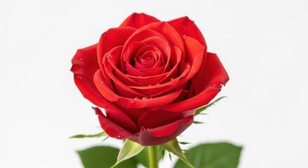 Red Rose Flower with Water Droplets on Petals Fresh Bloom in Studio