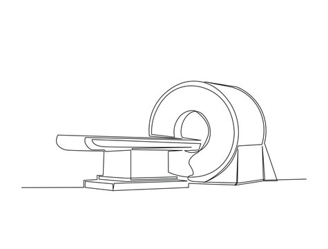 Continuous line art drawing of hmri scanner health machine. Mri scanner in single line art drawing vector illustration. Editable stroke.