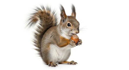 Obraz premium Squirrel Holding Nut on White Background in Natural Pose