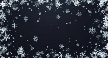 Magical Falling Snowflakes Frame on Dark Background Winter Holiday Season Celebration