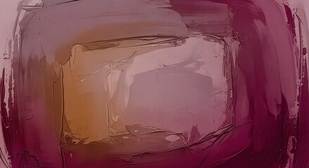 Abstract Expressionist Painting with Dominant Purple and Orange Tones Depicting a Textured Rectangular Form