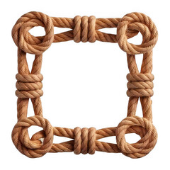  Square Rope Frame with Knotted Corners isolated on transparent white background, clipping path