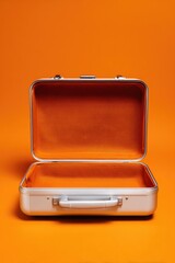 Open Suitcase on Orange Backdrop Space for Opportunity, Empty, Simple Concept