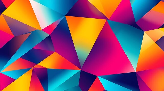 A vibrant abstract geometric pattern with sharp edges and a gradient of bright colors.