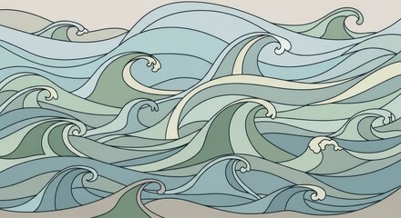 Fototapeta premium Stylized Abstract Ocean Waves with Rhythmic Undulations and Soothing Color Palette