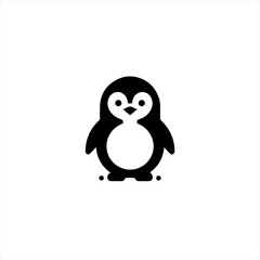 Simple black and white cartoon penguin icon on a white background