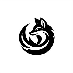 Stylized black fox logo design on white background