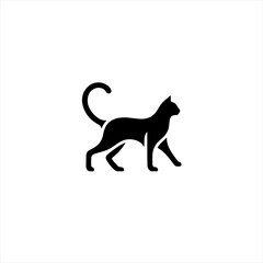 Black silhouette of a cat walking on a white background