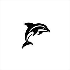 Stylized black dolphin leaping on a white background