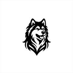 Stylized black and white husky dog head logo design