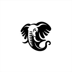 Stylized black elephant head silhouette on white background
