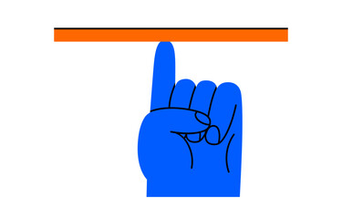 Hand drawn cute illustration of hand holding balance seesaw. Flat vector mass measurement device in arm doodle. Equal in weight or value icon. Comparison of two things. Isolated.