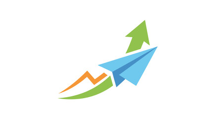 Skybound paper plane soars, indicating business growth and success trajectory illustration