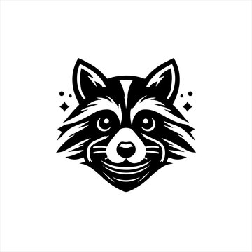 Stylized black and white raccoon face logo with sparkles