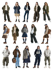 Fototapeta premium PNG Trendy autumn fashion ensemble showcase, element set on transparent background