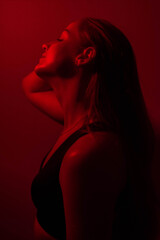 Siluette women Portrait with long hair in red color