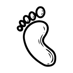 Baby footprint. Hand drawn doodle vector. Child leg, foot, and toes. Anatomy. Line art illustration.