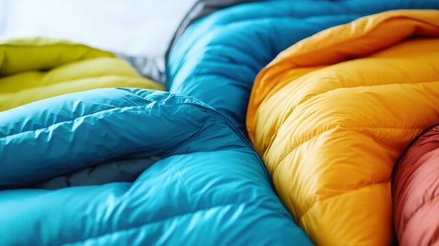 A vibrant sleeping bag with bright colors and textures, great for travel or camping scenes
