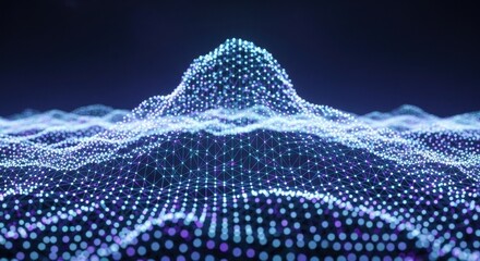 Abstract Digital Landscape of Glowing Particles in a Dark Sci Fi Environment