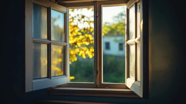 A window with sunlight pouring in, highlighting a warm and inviting interior