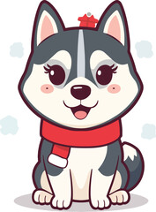 Watercolor Christmas Husky