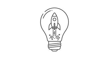 Rocket launch inside a light bulb symbolizing innovative ideas and new ventures
